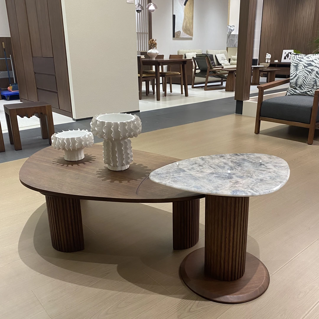 LDCT7918/919#实木组合茶几胡桃木现代简约客厅鹅卵石全实木