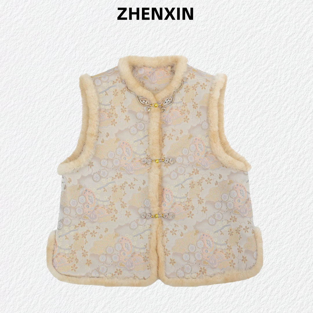 【瑞彩蝶舞】上久楷宋锦马甲水貂毛秋冬厚新中式国风送人送礼