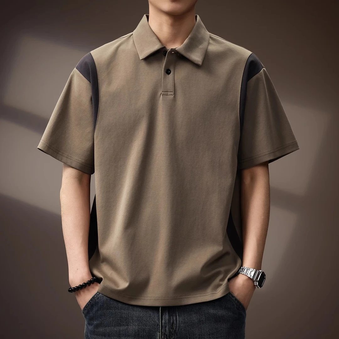 MR.MUDI/穆迪先生高端日系复古撞色拼接短袖Polo衫男夏季潮牌宽松