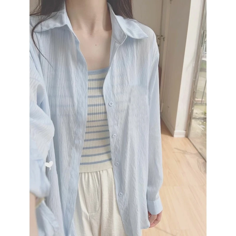 防晒衬衣女款夏季2025新款爆款新品蓝色衬衫薄款外搭上衣休闲外套