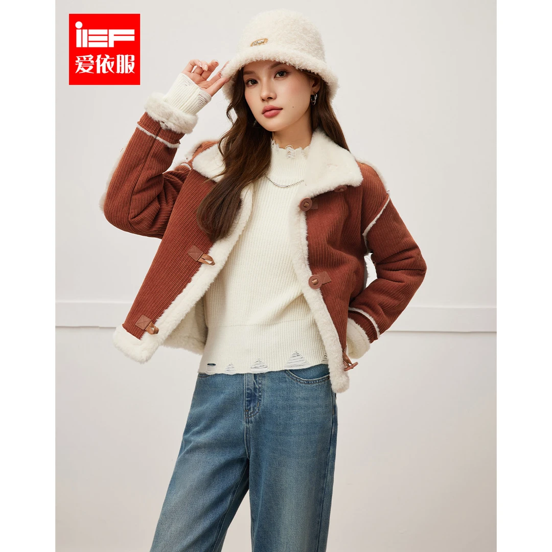 IEF/爱依服2025秋季新款韩系小众设计时尚百搭显瘦灯芯绒外套