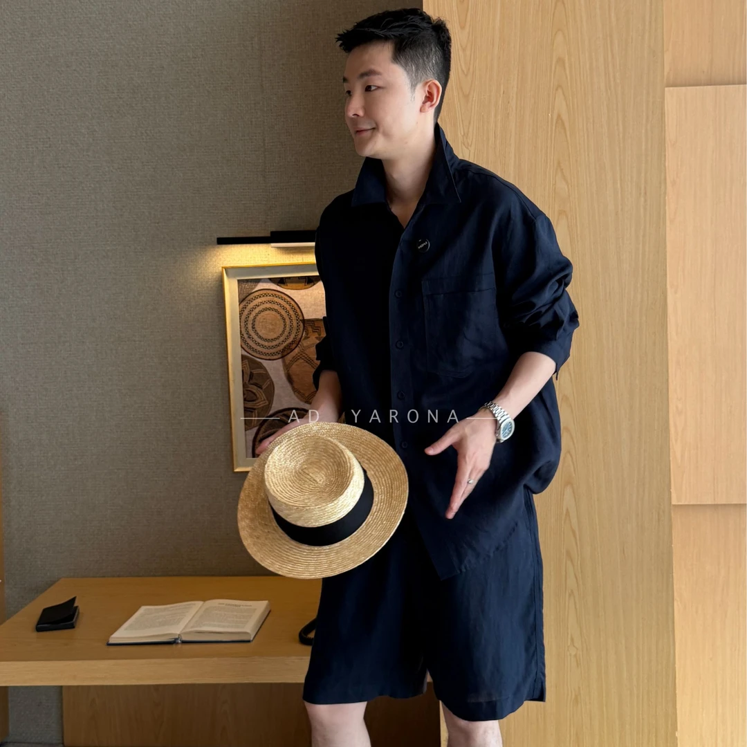 【素系列·森林】夏季莱赛尔亚麻垂顺休闲雅痞衬衫短裤亚麻套装男款