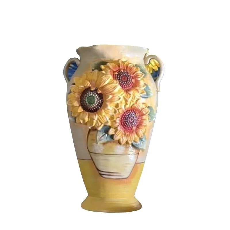 梵高艺术陶瓷花瓶欧式家居装饰摆件客厅餐桌桌面摆饰高档家居花器
