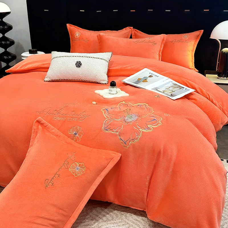 【花香】冬季加厚牛奶绒床上四件套双面绒法兰绒珊瑚绒被套床单