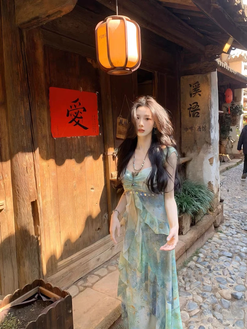 夏季印花连衣裙度假风时尚女装2815