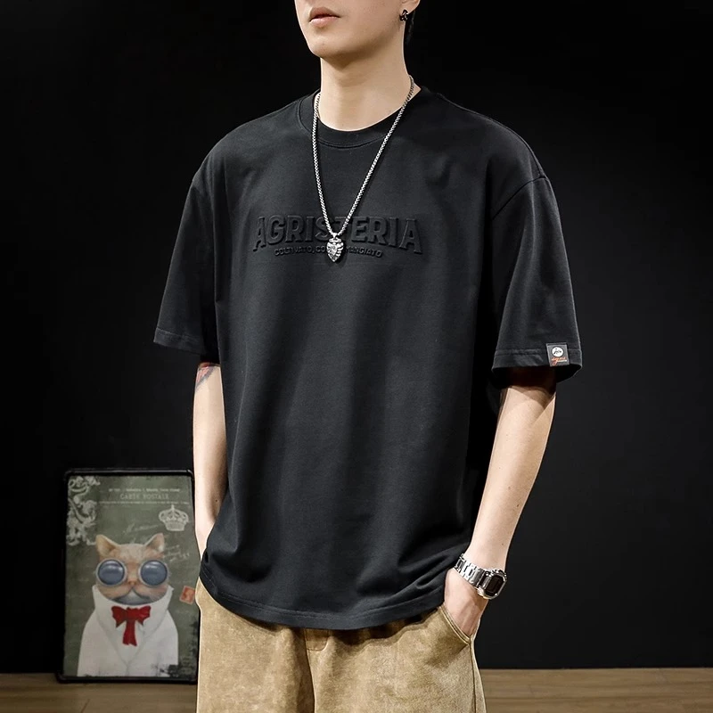 U&PURA新款美式潮牌重磅百搭短袖T恤男夏季休闲男钢印半袖男款T恤