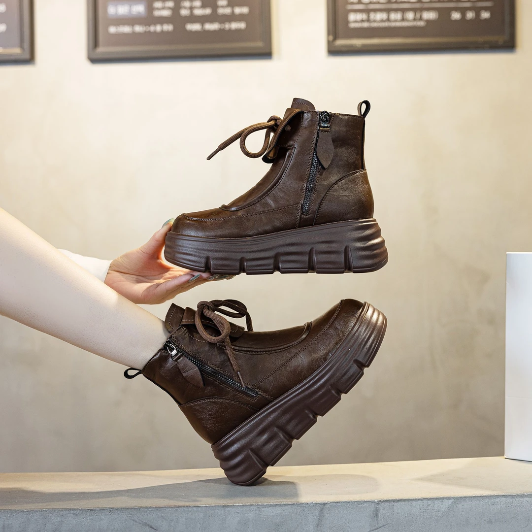 厚底马丁靴女2024年新款冬季雪地靴英伦高跟小个子加绒中老年短靴