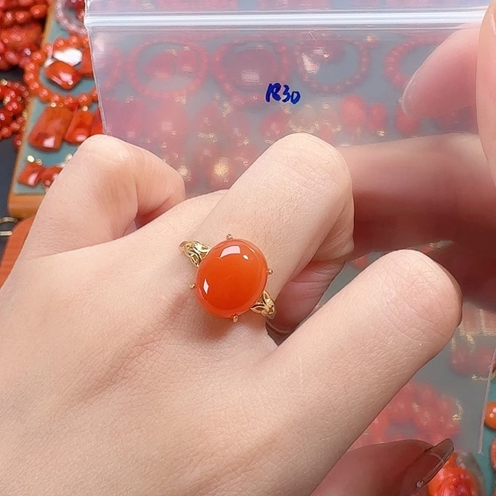 南红玛瑙银S925镶嵌戒指