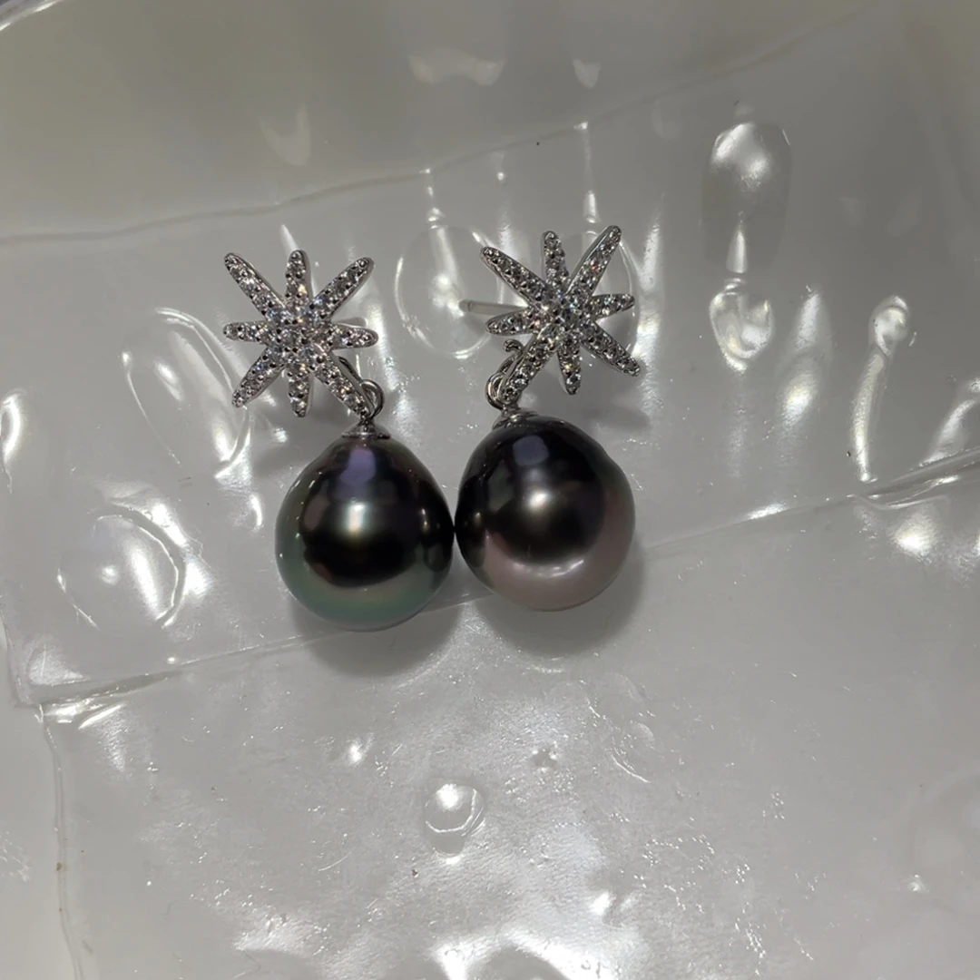 银S925镶嵌海水珍珠耳饰