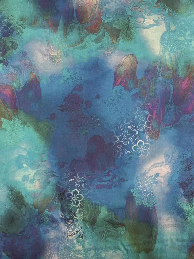 丝光棉染底贡缎扎染国风印花面料定制类不支持7天无理由