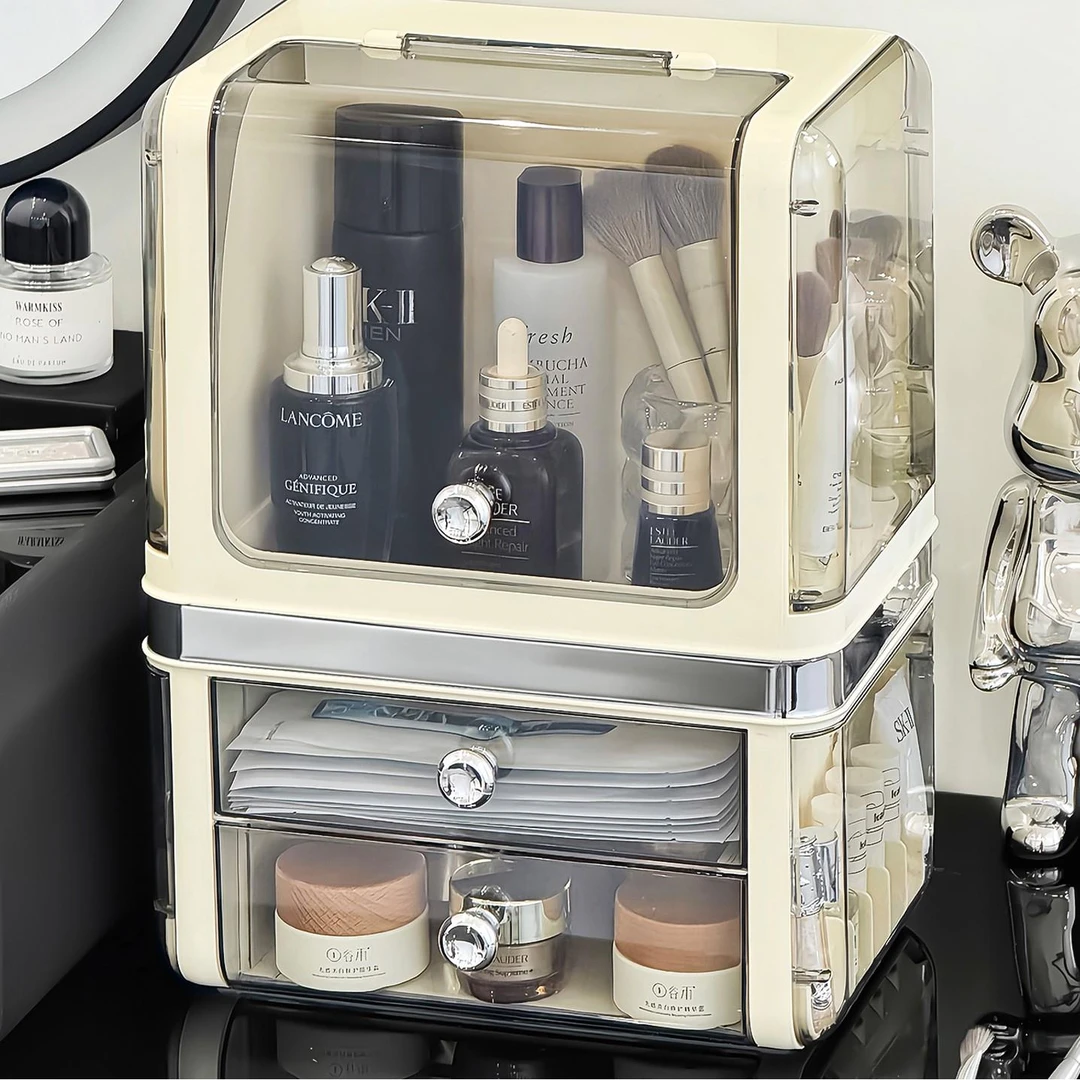 化妆品收纳盒梳妆台桌面护肤品面膜抽屉置物架大容量防尘化妆箱柜