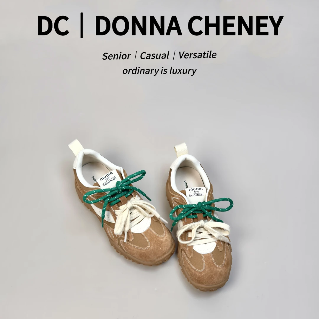 DONNA CHENEY2025春真皮复古百搭学院风拼色休闲系带德训阿甘鞋