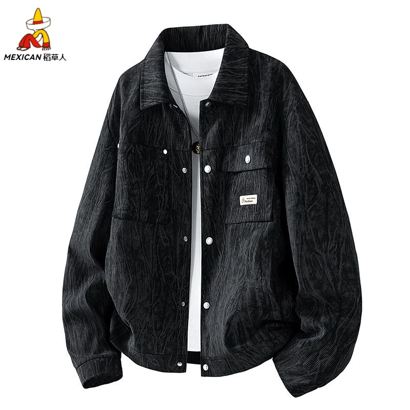 翻领潮流夹克外套休闲宽松工装上衣春秋季日系复古男装长袖帅气