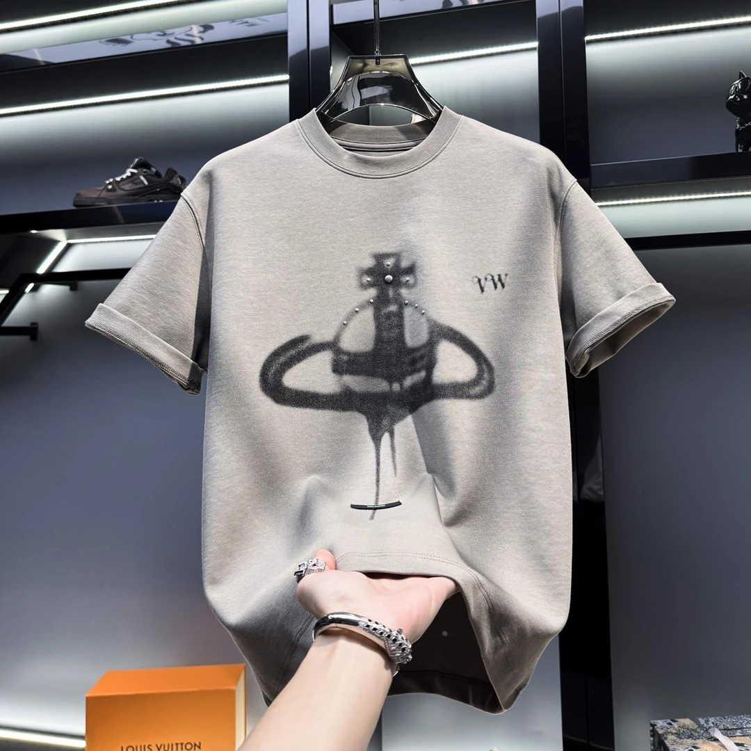 男装欧洲站高端喷染短袖恤男2025新款夏季潮牌宽松男士美式轻奢