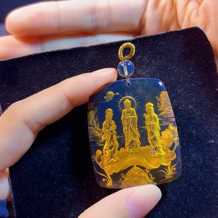 未镶嵌蓝珀珠宝奇石墨西哥蓝珀西方三圣