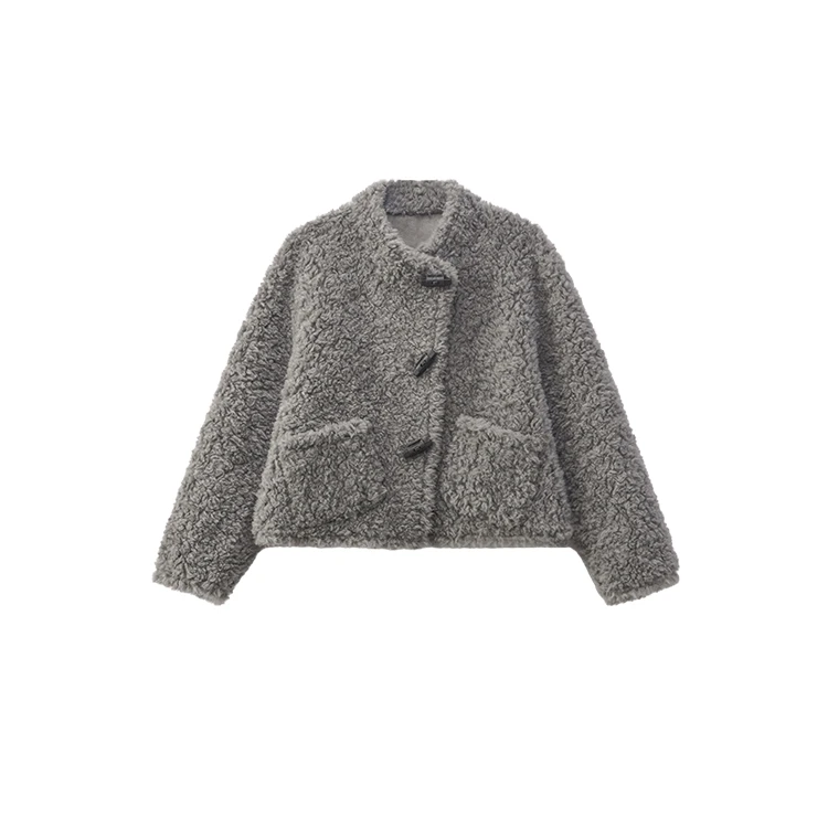 TT设计师【幸运日】纯绵羊毛立领长袖秋冬女毛毛外套56 66105