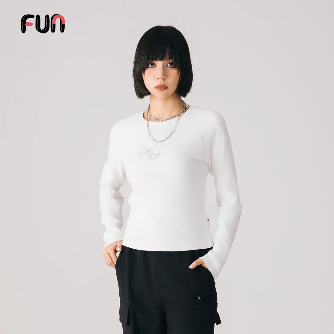 Fun2025秋季新品线下商场同款白色修身T恤女紧身长袖上衣