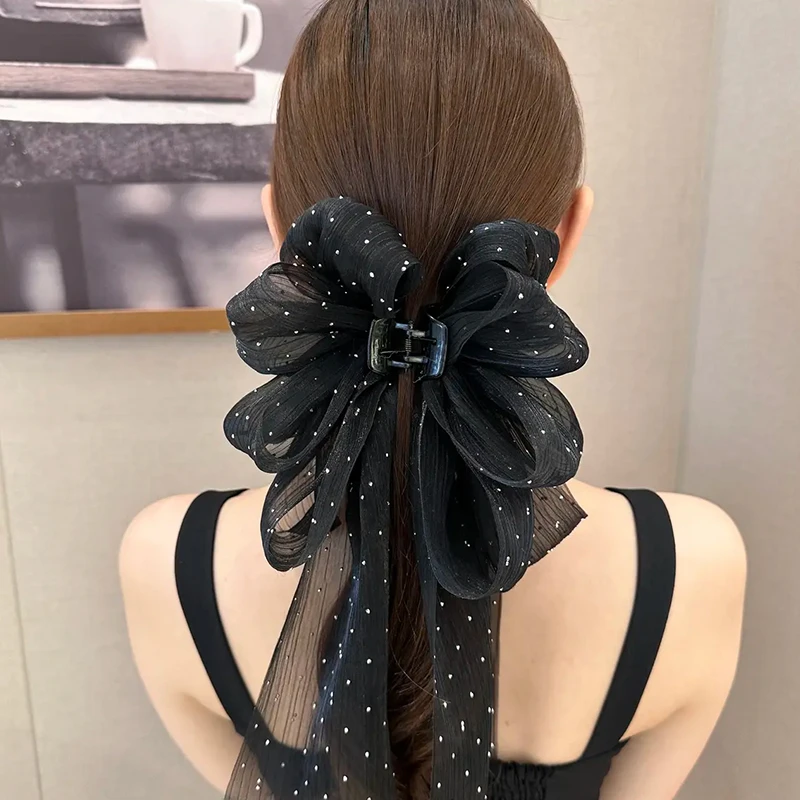 气质发夹黑色大蝴蝶结小抓夹高颅顶后脑勺2025年新款盘发马尾夹女