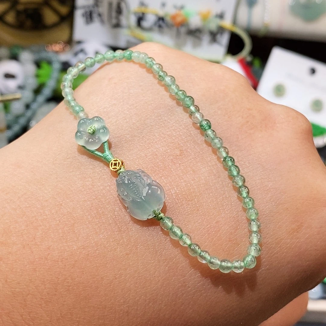 翡翠未镶嵌颈饰冰种貔貅小花手链16