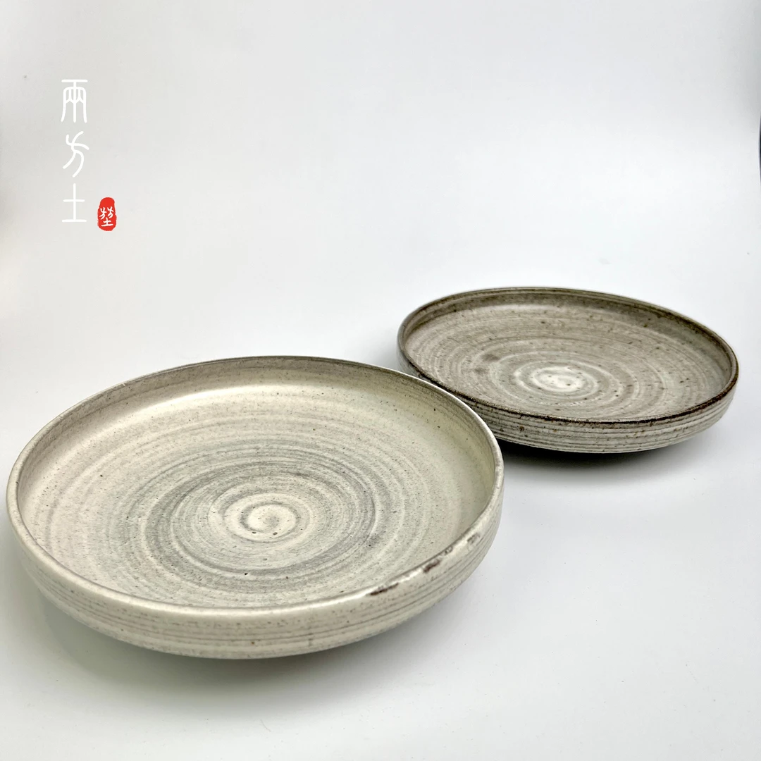 两方土 柴烧日式粉引土盘壶承铁锈餐盘壶承