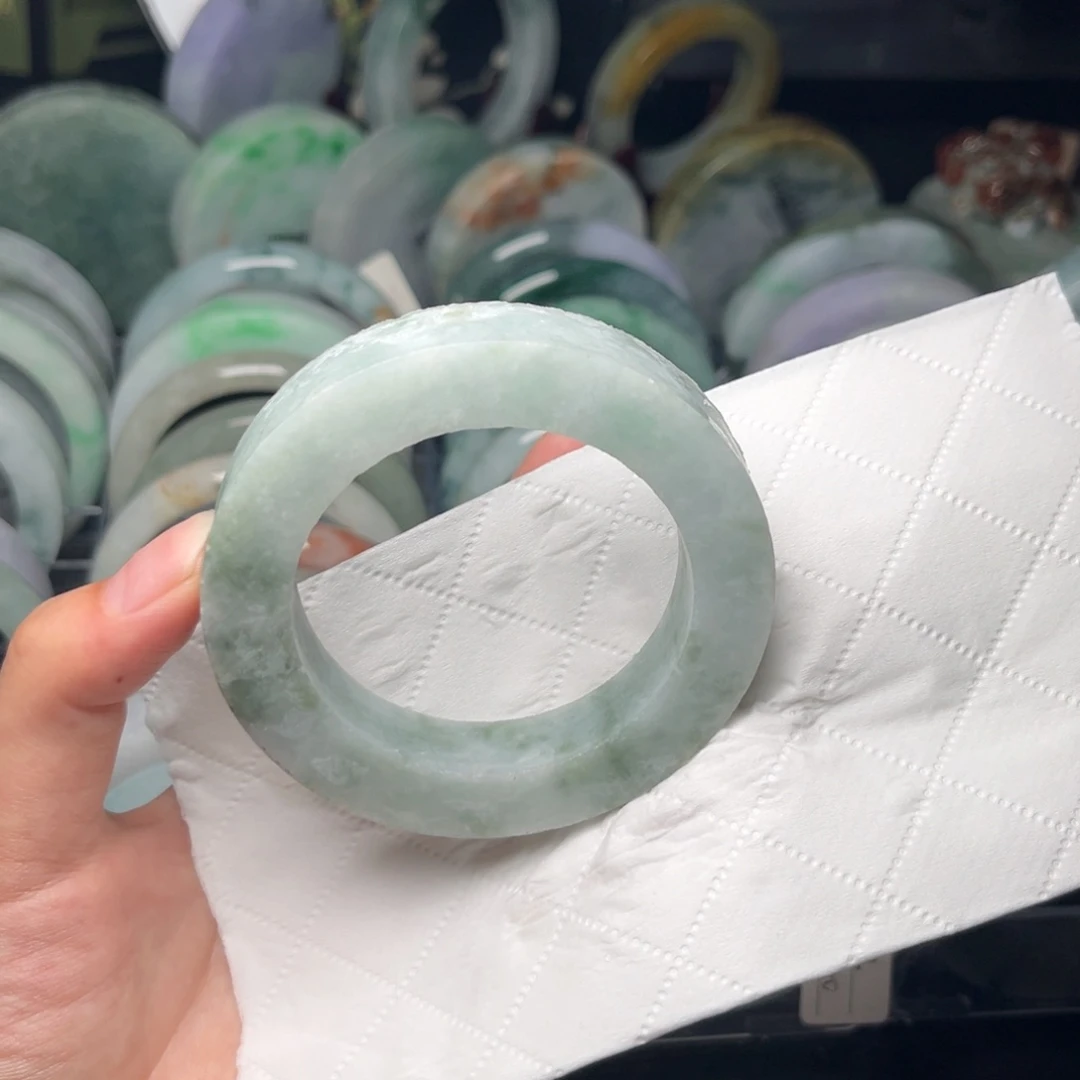 定制翡翠未镶嵌手镯冰胶飘花53-57