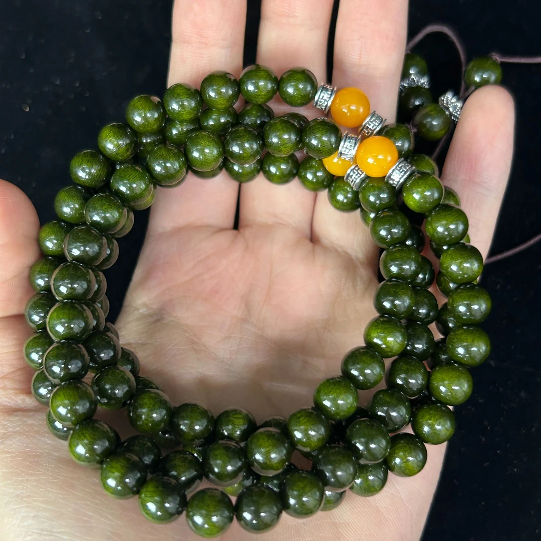 m-aa163 【无礼盒】 精选绿色阴沉木多圈手串