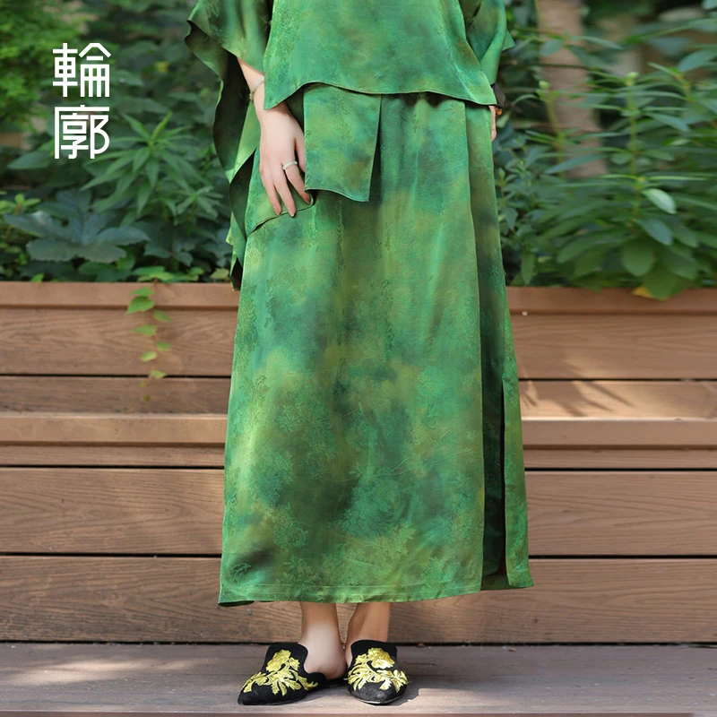 轮廓翠韵新中式提花半裙气质印花宽松日常中长裙夏季时尚L242Q002