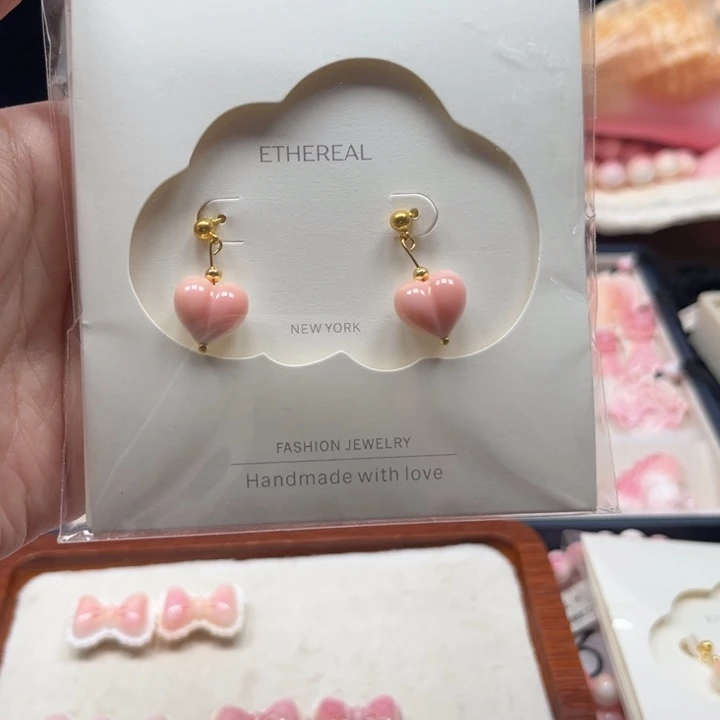 伊***～贝壳手串/手链粉贝屁桃耳钉