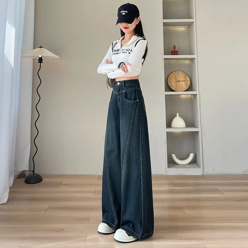 2025年秋冬季高腰显高显瘦阔腿裤百搭女时尚垂感洋气小个子牛仔裤