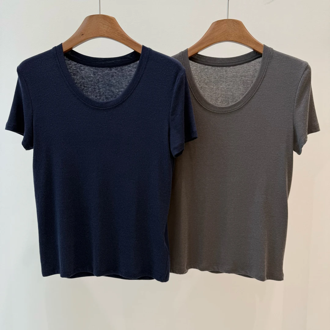 百搭女士T恤吸汗时尚速干U型领正肩t恤薄款短袖b120