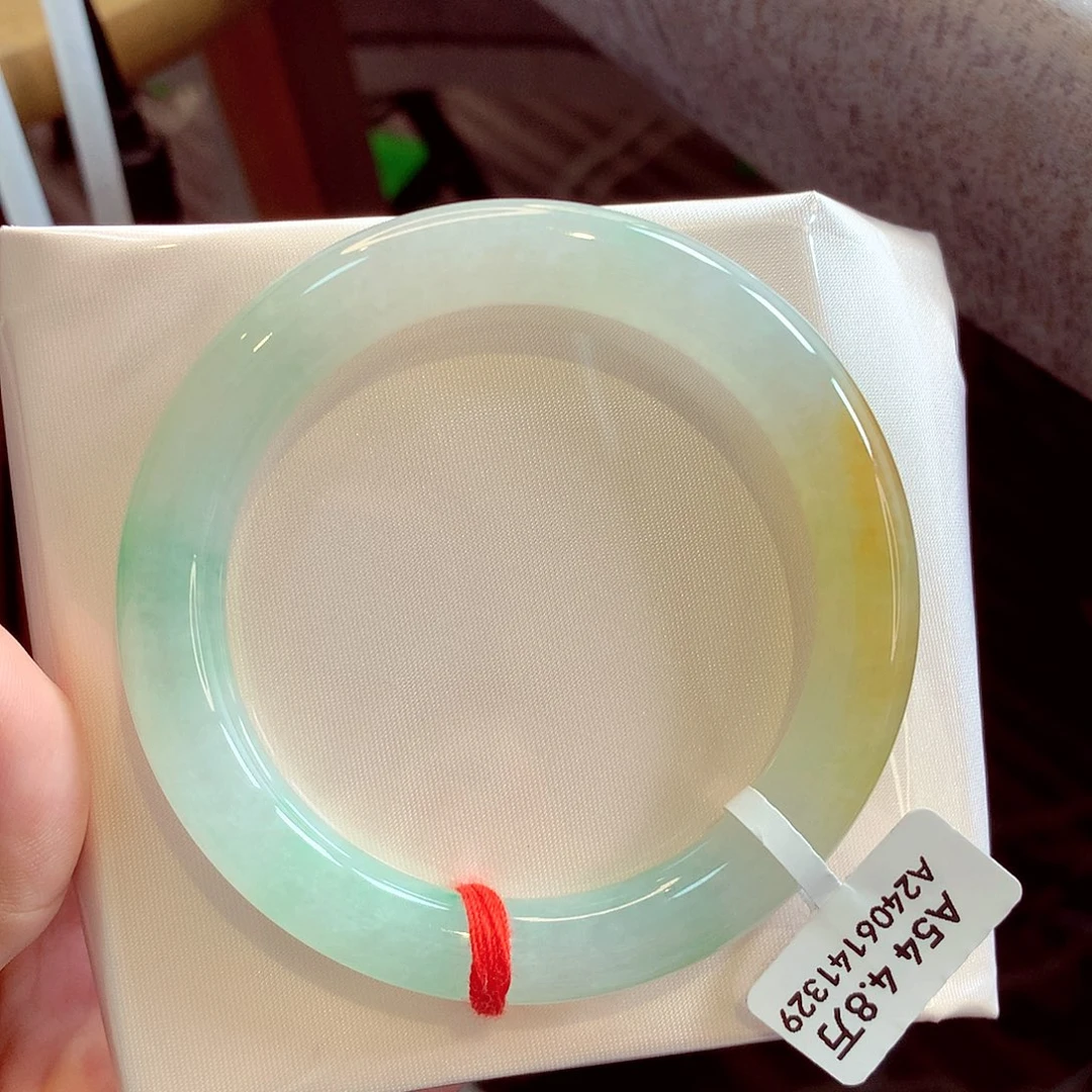 未镶嵌手镯（圆镯）翡翠68冰晴底黄加绿54-24