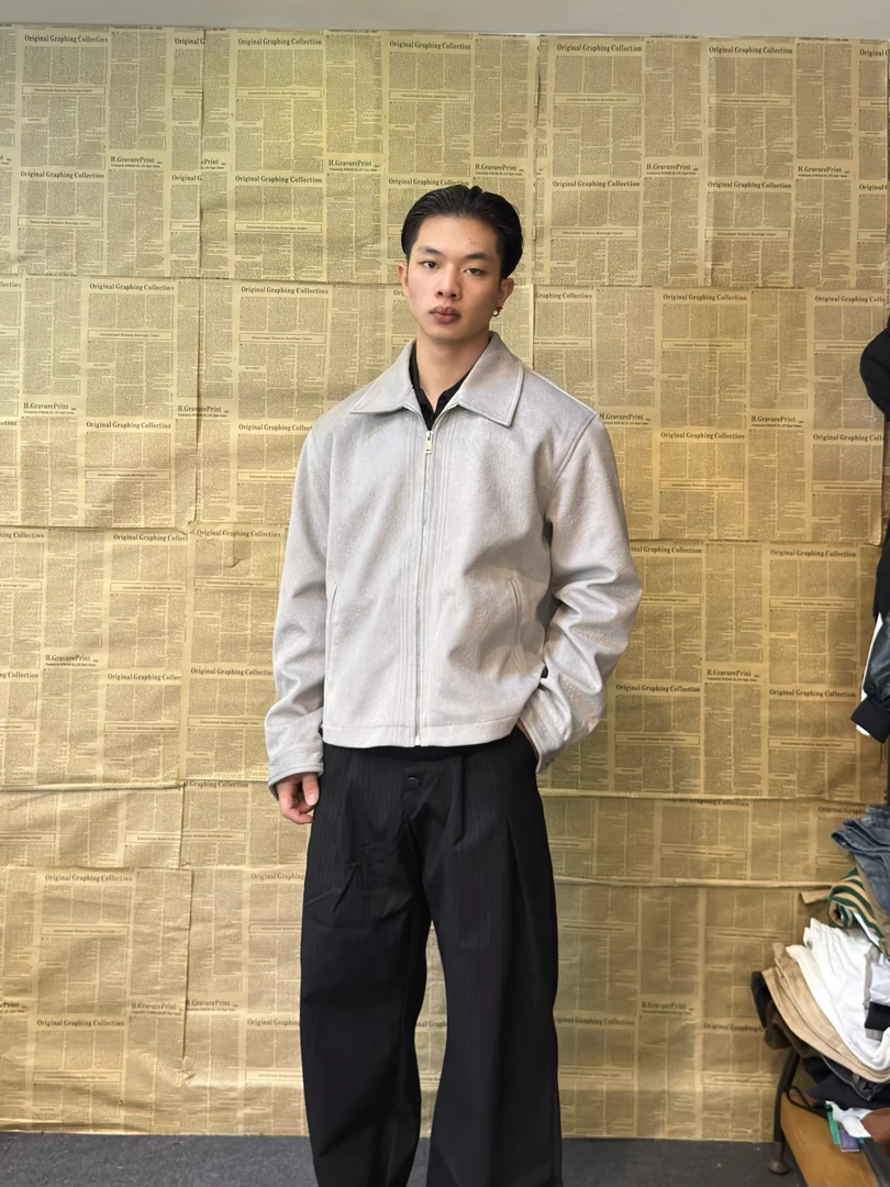 YU811 老钱风cleanfit麂皮感飞行员外套男款boxy翻领白色夹克短款