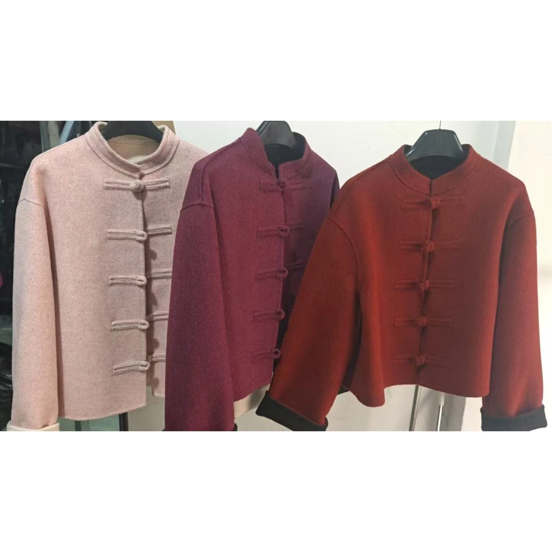 KIKI严选：24828-AFE家欧洲站南油秋冬新款国风盘扣拼色毛外套