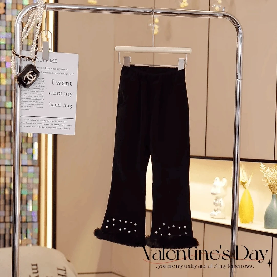 女童加绒裤子秋冬款2025新款中大童裤子洋气网红儿童装松紧喇叭裤