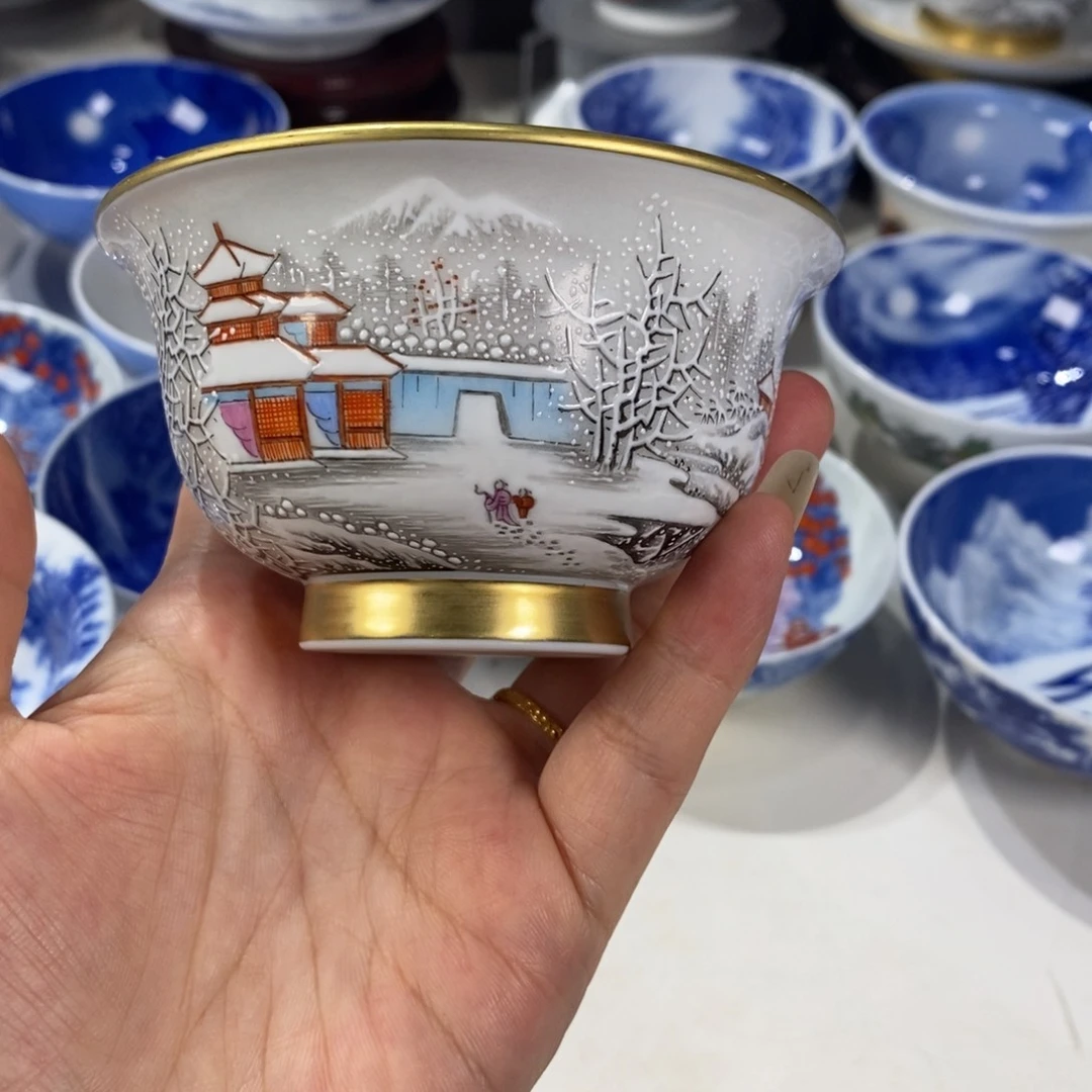 粉彩雪景主人杯杯
