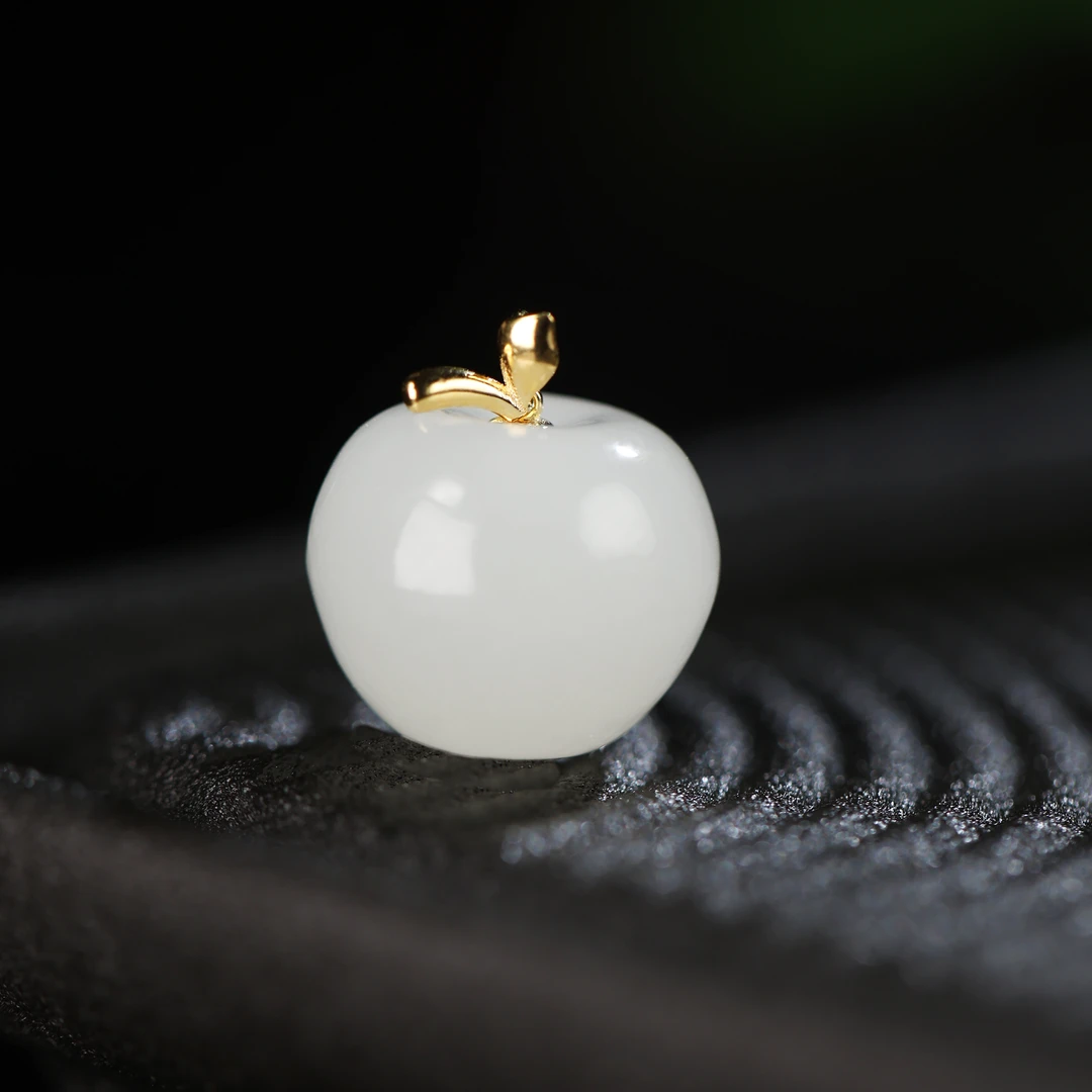 小冰果/18K金白玉苹果吊坠
