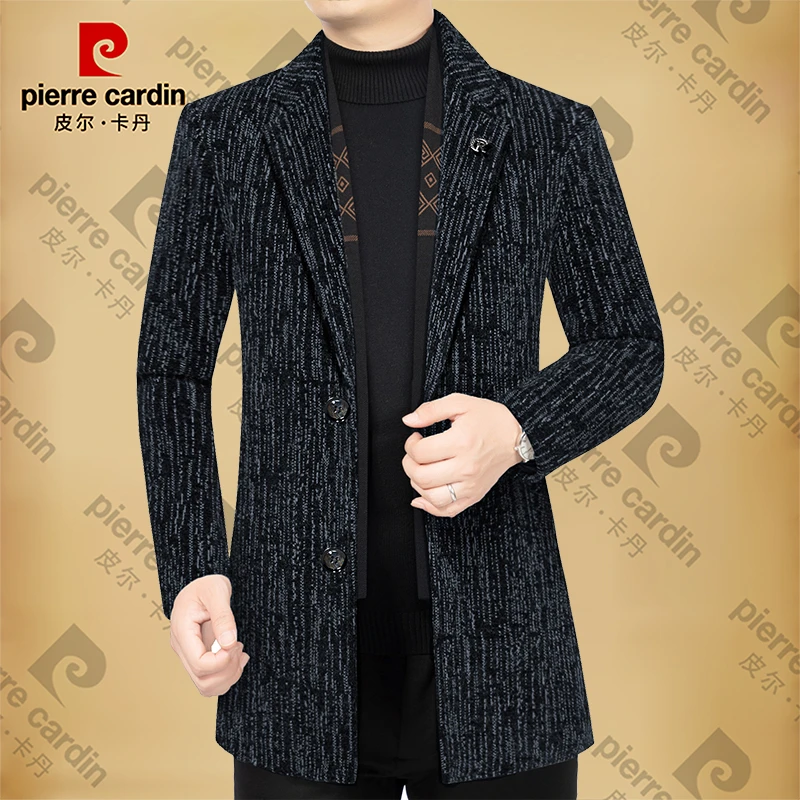 皮尔卡丹秋冬季保暖加绒加厚可脱卸围巾领西装领夹克外套西服潮流