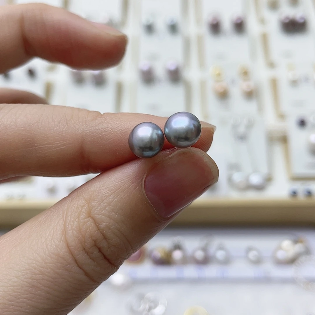 九***淡水珍珠耳饰银S925镶嵌