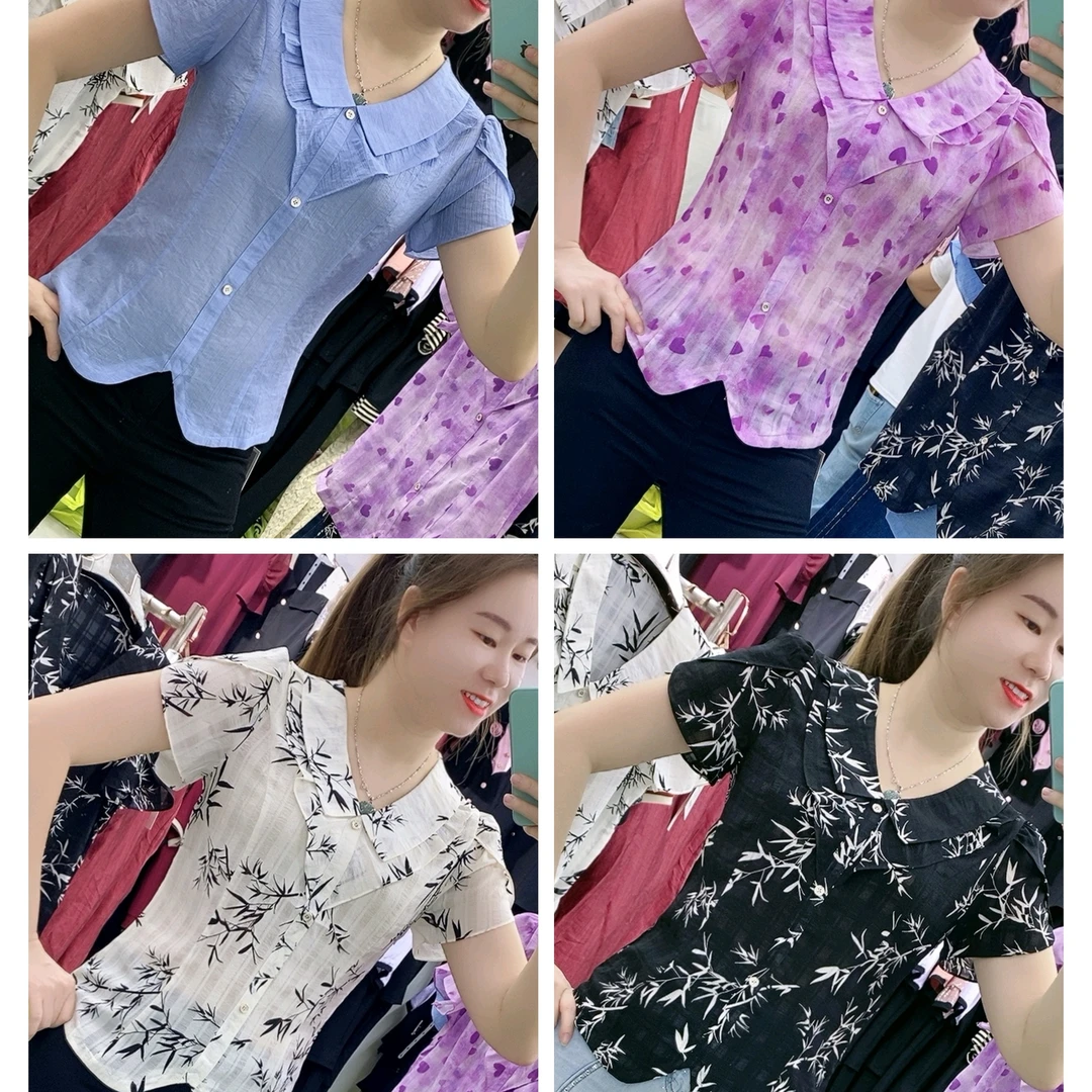 【十姐妹推荐】夏季时尚碎花衬衫不对称设计荷叶边显瘦气质上衣