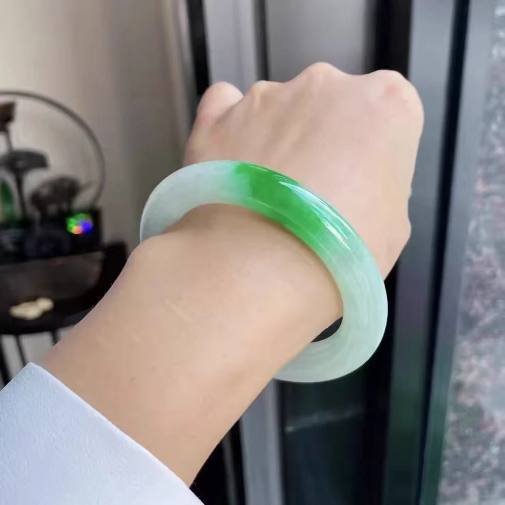 精美缅风绿色飘花山水天空蓝饰品手镯（直播专用）