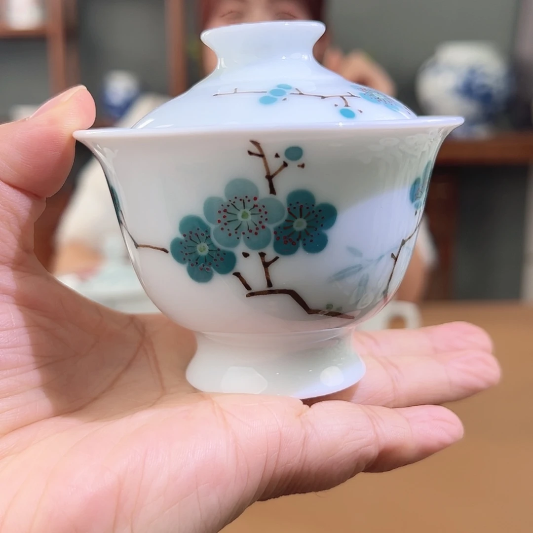 翠竹绿梅盖碗（微瑕）