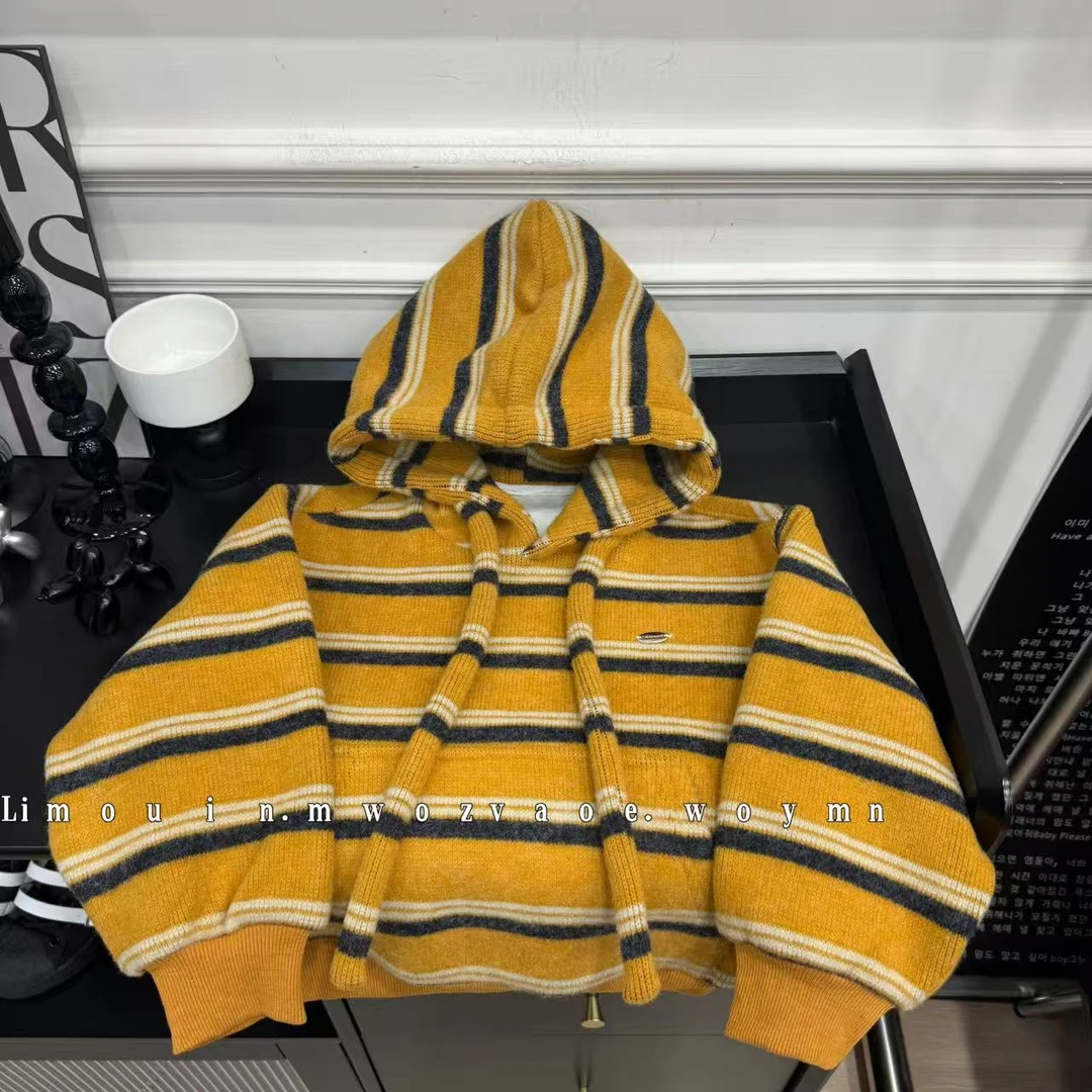 加绒款条纹款连帽秋冬款男女童宽松连帽卫衣长袖