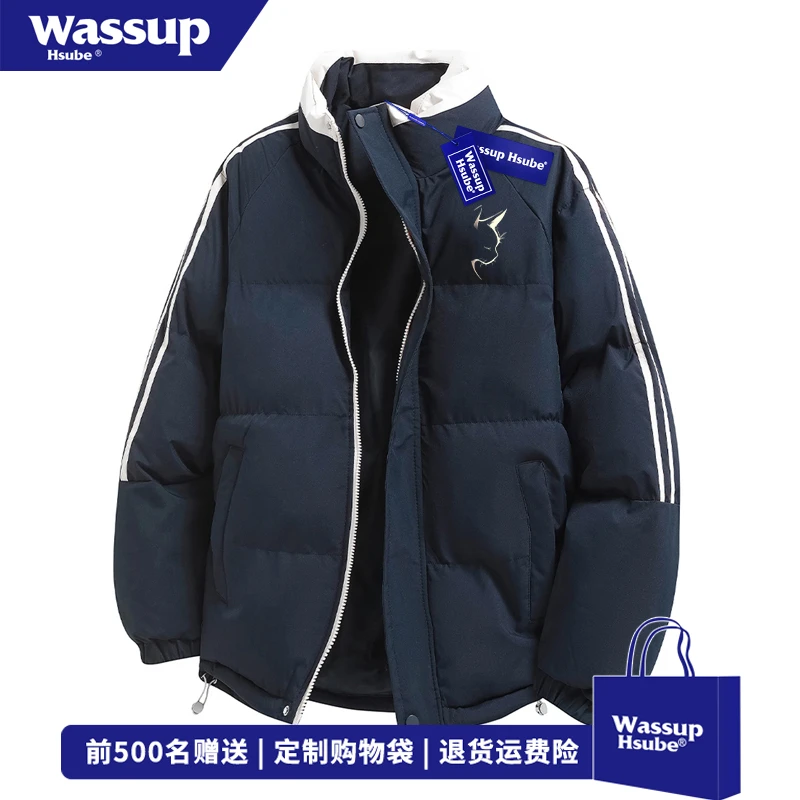 WASSUP HSUBE冬季潮牌加厚保暖棉服男外套设计感百搭三条杠面包服