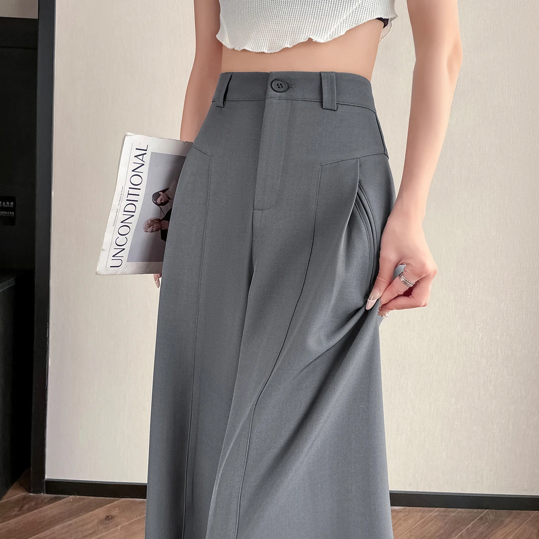 夏季新款高腰显瘦垂感西装阔腿裤女3168