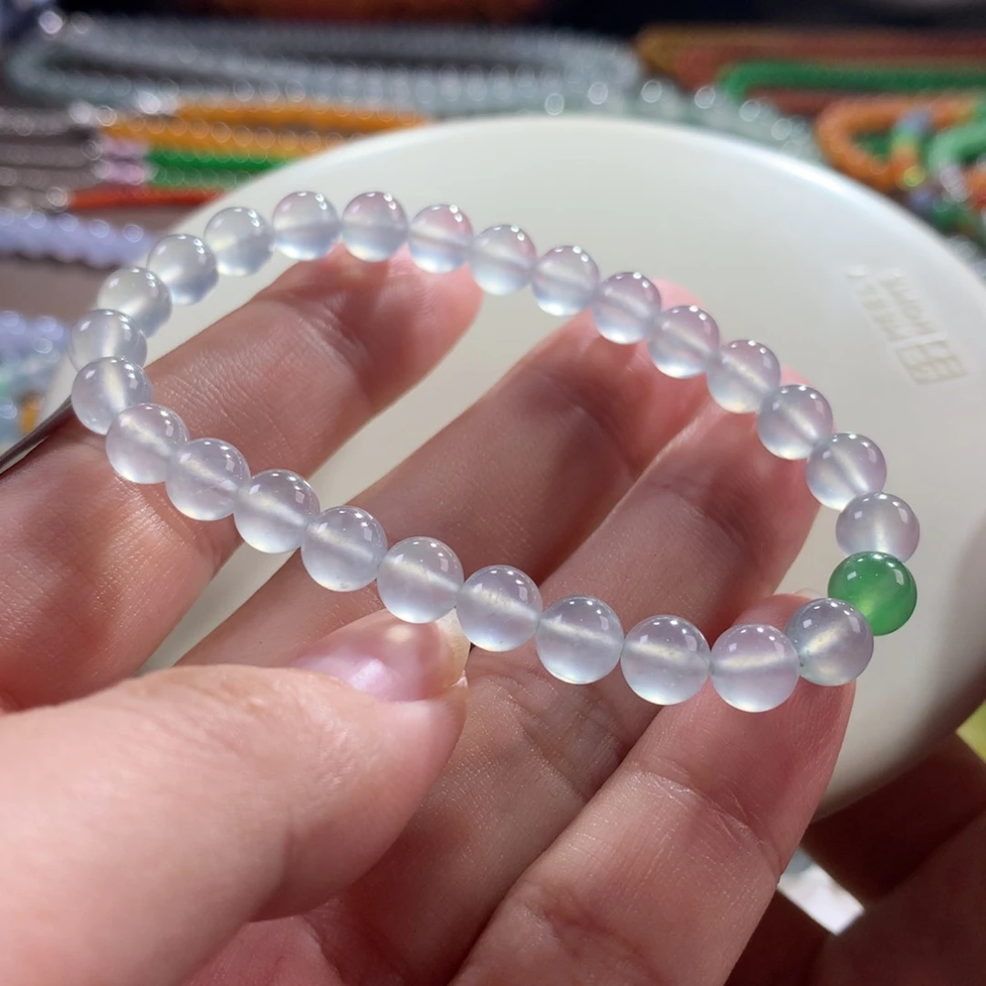 翡翠未镶嵌手链翡翠玻璃钢冰茅台白卡6.50+