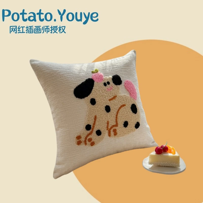 网红插画师雪尼尔沙发靠枕毛巾绣靠垫创意床头靠垫趣味沙发抱枕