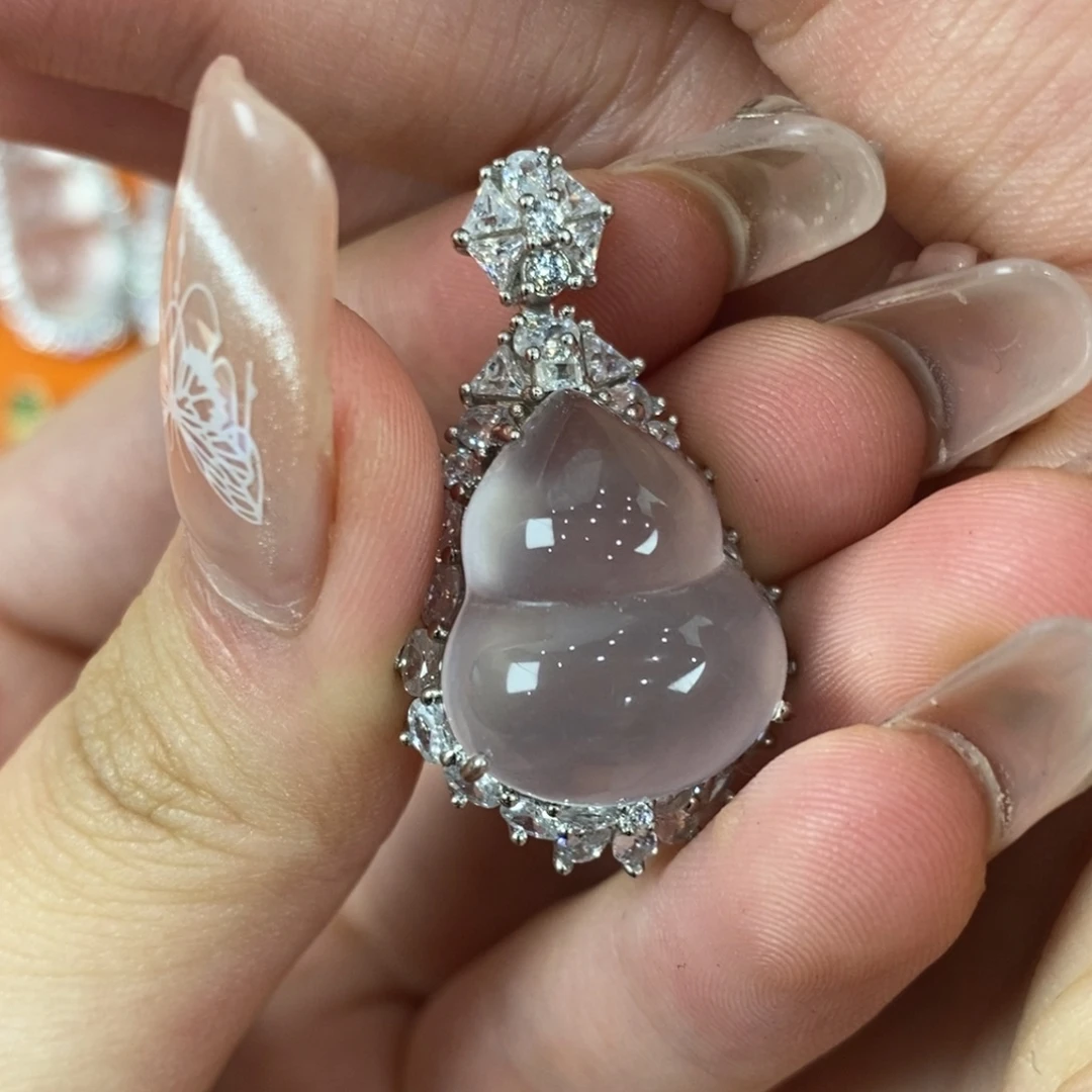 银S925镀金镶嵌吊坠石英质玉