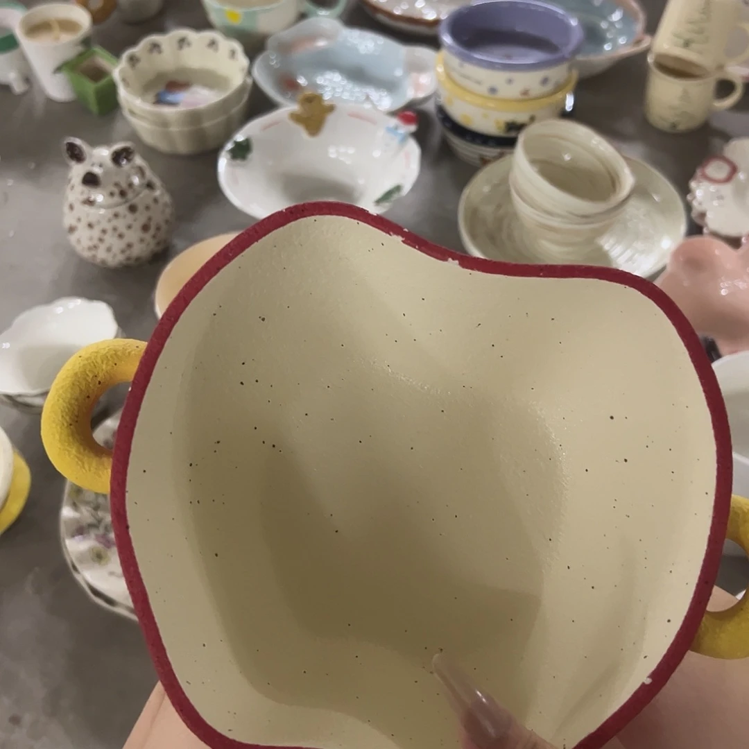 搪瓷微瑕大苹果双耳一个