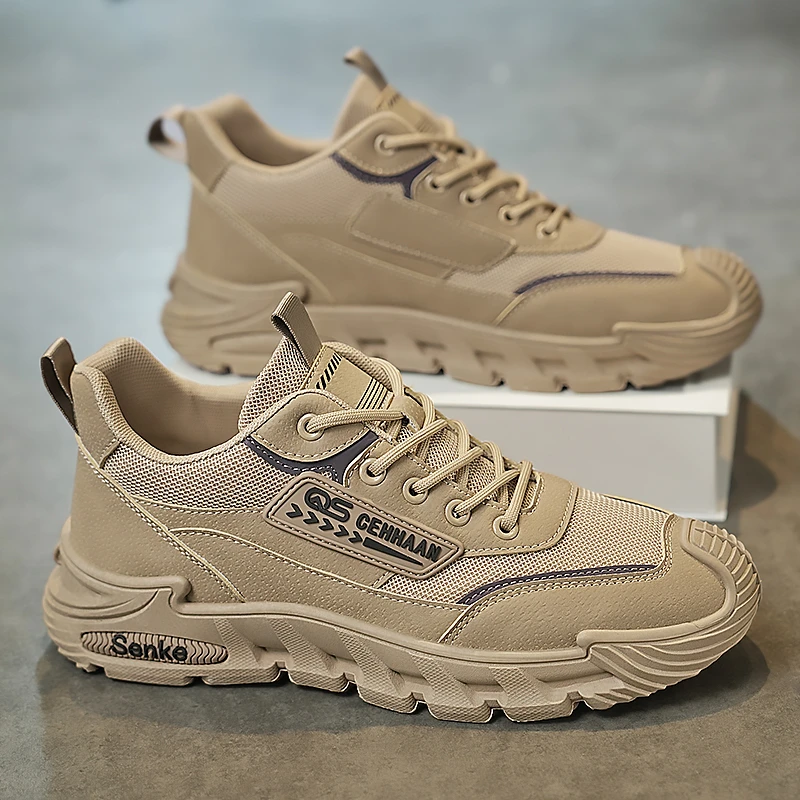 鸿星官网尔克男鞋春季2025新款网面透气运动休闲鞋男士防滑劳动上