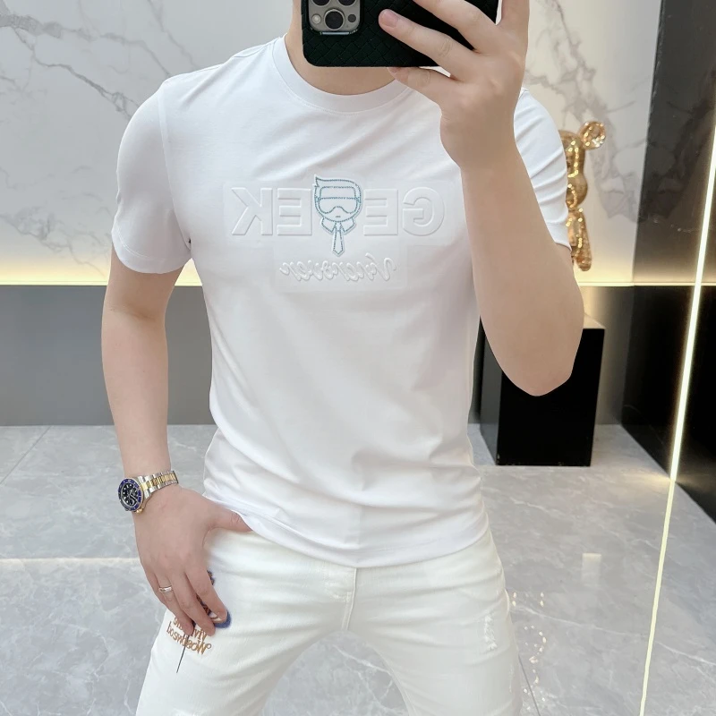 冰希欧版.轻奢潮牌男士圆领短袖网红时尚帅气简约T恤2025夏季